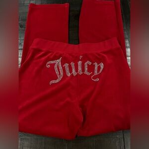 Juicy Couture Red Velour Rhinestone 'Juicy' Logo Pants